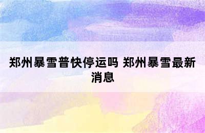 郑州暴雪普快停运吗 郑州暴雪最新消息